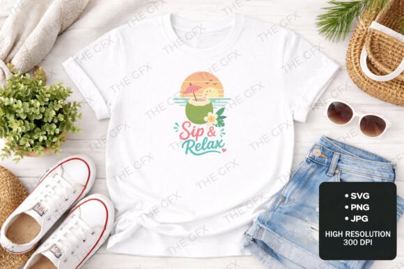 Download Coconut Sip Relax Tropical Beach SVG - Premium Resources