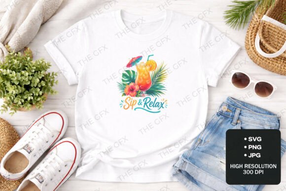 Download Sip Relax Tropical Cocktail SVG Design - Premium Resources